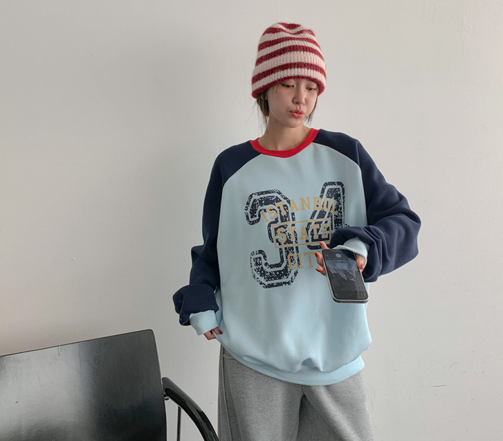 スリポナ染色配色ラグラン起毛トレーナー