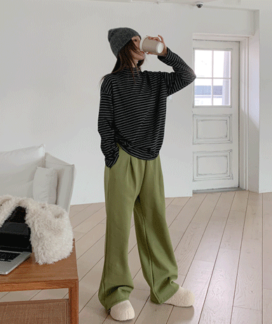 グリーンティーピンタックツーウェイストリング起毛トレーニングパンツ