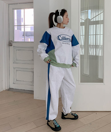 カリフォルニア配色トレーナー起毛トレーニングセット