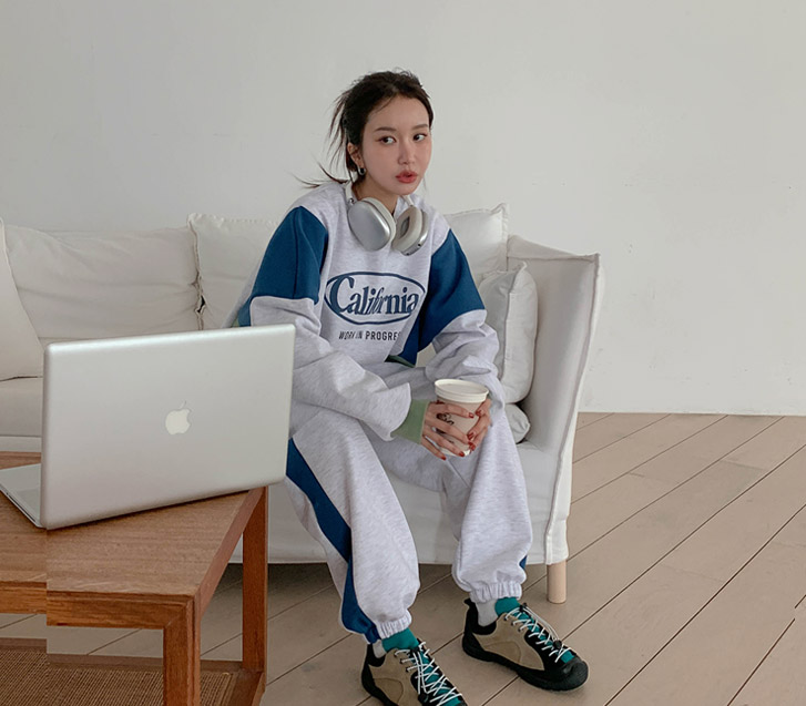 カリフォルニア配色トレーナー起毛トレーニングセット