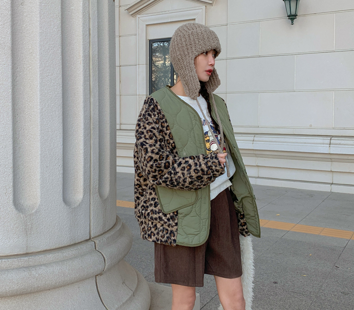 虎皮ダンブル配色キルティングジャンパ