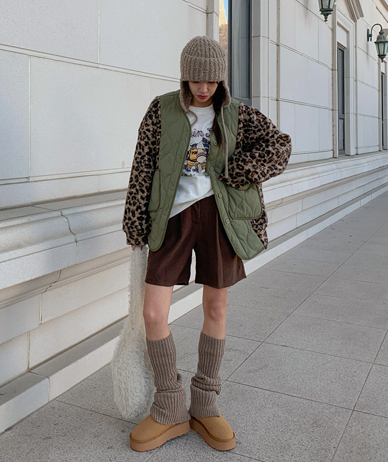 虎皮ダンブル配色キルティングジャンパ