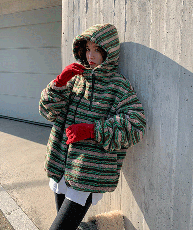 【男女共用】トリプル配色ダンブル ハイネックフードジップアップ