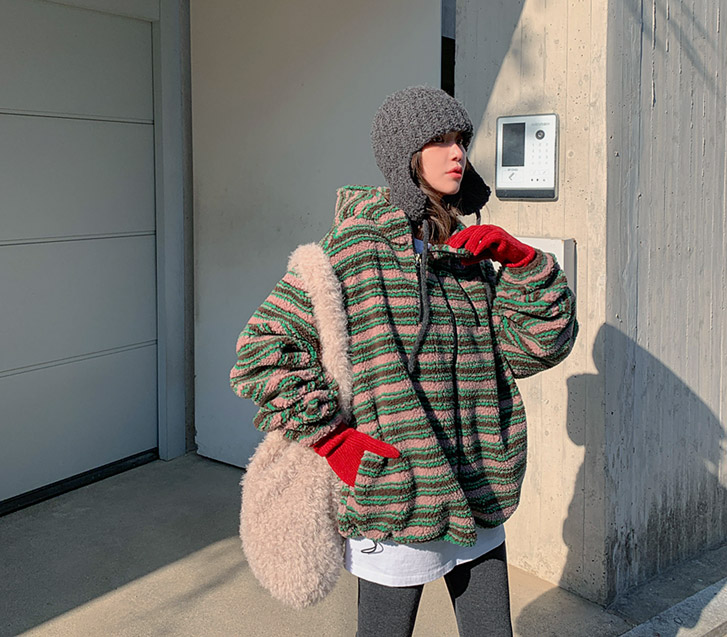 【男女共用】トリプル配色ダンブル ハイネックフードジップアップ