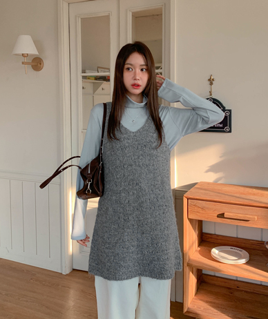 ミッフィースカッシュパンチングウール袖なしワンピース