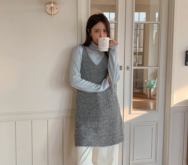 ミッフィースカッシュパンチングウール袖なしワンピース