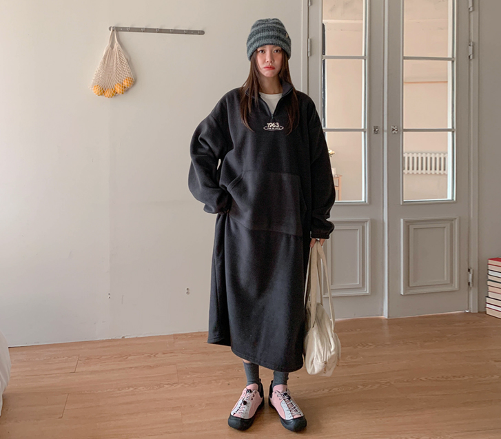 1963刺繍フリース反集業ロングワンピース