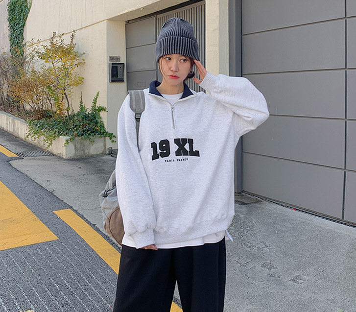 [男女共用]19XL英文パッチ反集業起毛トレーナー
