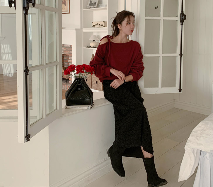 ハートフォンフォンレースアウターバンディングロングスカート