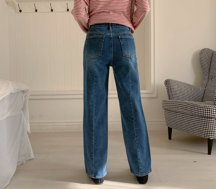 チェス切開起毛デニムバンディングセミワイドパンツ