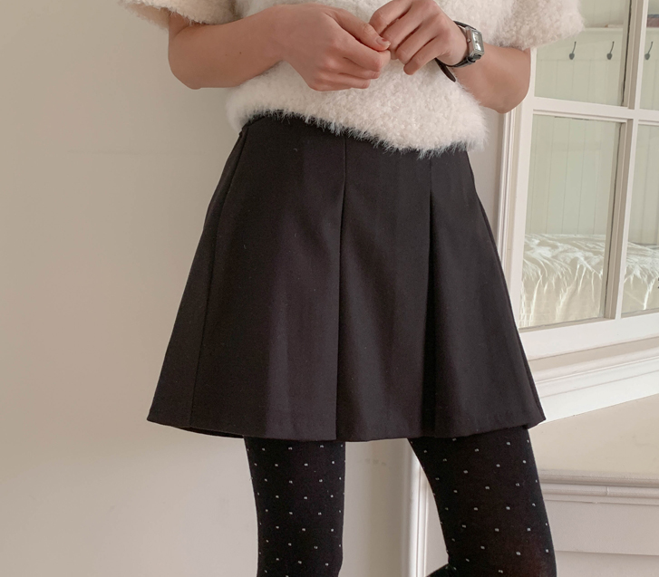 チリ毛織プリッツバンディングミニスカート