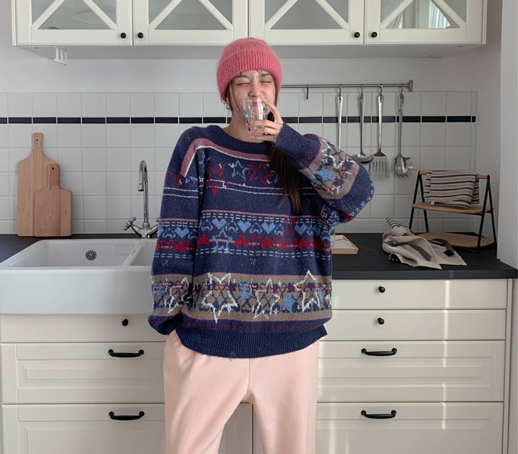 [男女共用]フェアアイルパタンウールニット