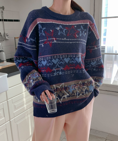 [男女共用]フェアアイルパタンウールニット