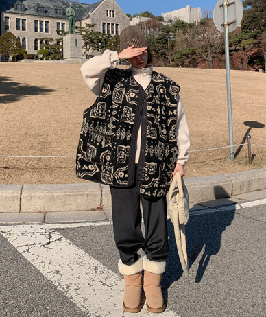 ユニパタンダンブルフリースキルティングベスト