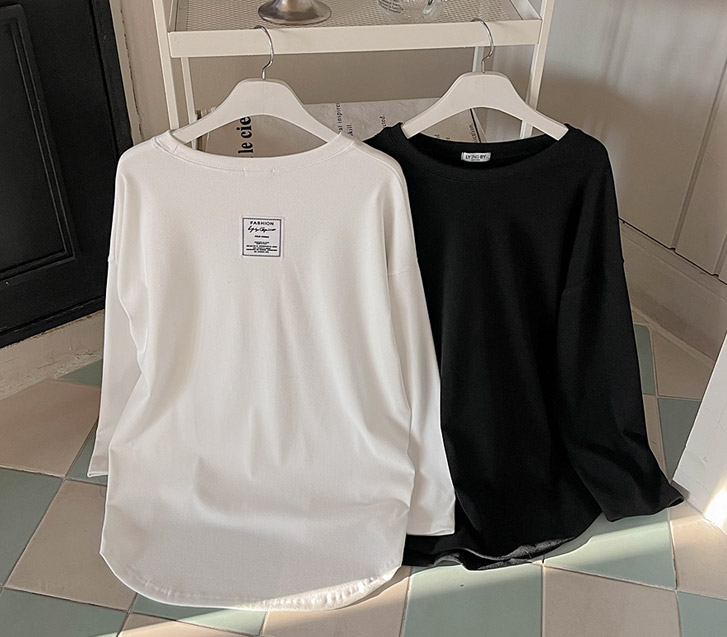 ルインバックパッチラウンドピッチ起毛アンバルロングTシャツ