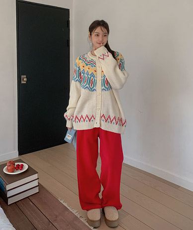 カムノルティックパタンニットウールカーディガン