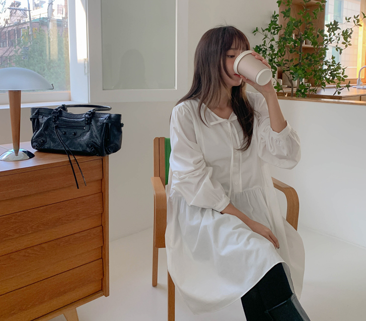 もちピンタックリボンミニワンピース