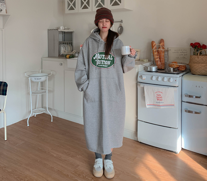 モア汚染 起毛 フード 長ワンピース