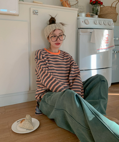 モンシル ダンガラ 配色 起毛 長袖 ロングTシャツ