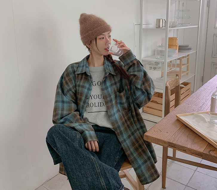 オンブレオーバーフィット配色チェックシャツ