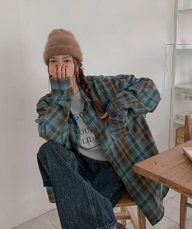 オンブレオーバーフィット配色チェックシャツ