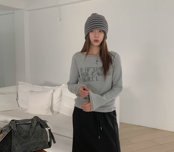 イフナ炎ピッチ起毛唇ネック長袖Tシャツ