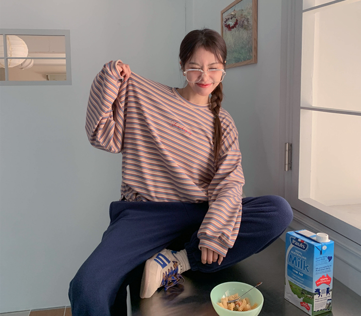 マイ刺繍ダンガラピッチ起毛長袖ティーシャツ