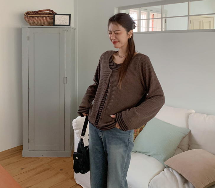 ロゼ ダンガラ レイヤード配色 カーディガンティーシャツ