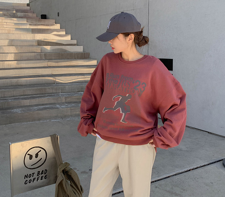 ビッグマラソン捺染オーバーフィットトレーナー