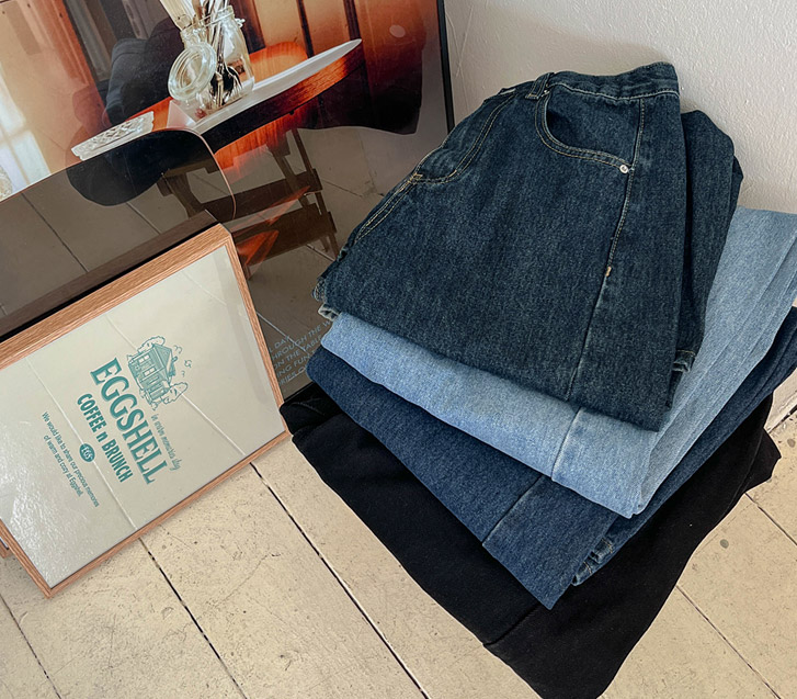 ビート斜線切開ワイドデニムパンツ/4季節/起毛選択(ショット/基本/ロング)