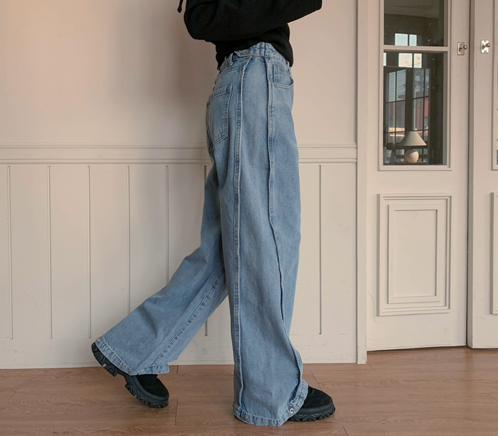 ロビンスナップピンタックビジョデニムワイドパンツ（ショット/基本/ロングver）