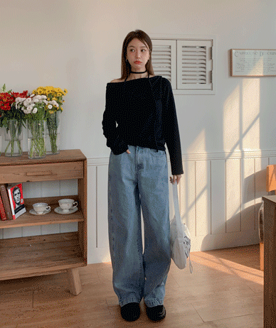 ロビンスナップピンタックビジョデニムワイドパンツ(ショット/基本/ロングver)