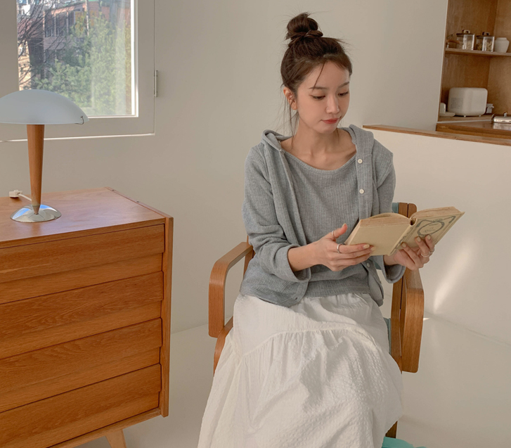 ウェザーゴルジ レイヤード フード カーディガン