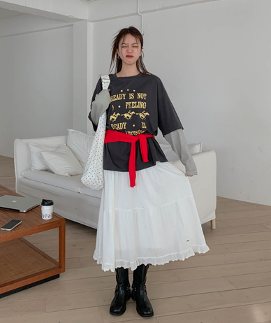 ローレンフリルドットガードカンカンロングスカート