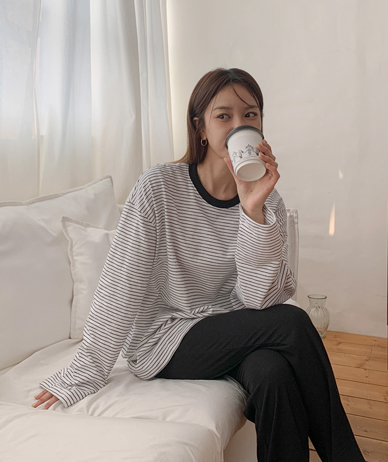 [男女共用]モカル配色 ダンガラ長袖ティーシャツ