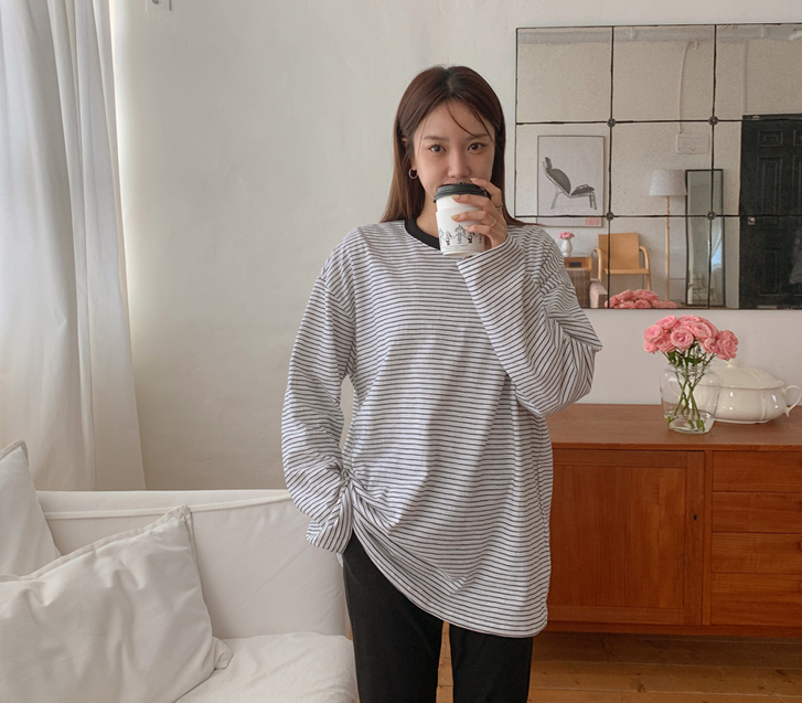 [男女共用]モカル配色 ダンガラ長袖ティーシャツ