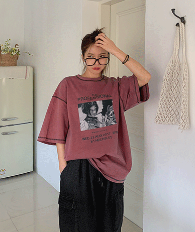 [男女共用]マチルナ染めステッチピグメント半そでロングTシャツ