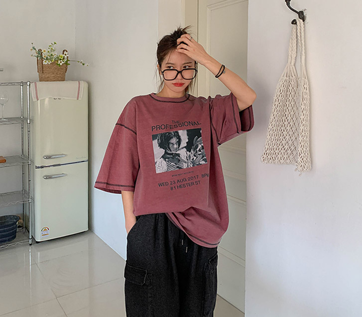 [男女共用]マチルナ染めステッチピグメント半そでロングTシャツ