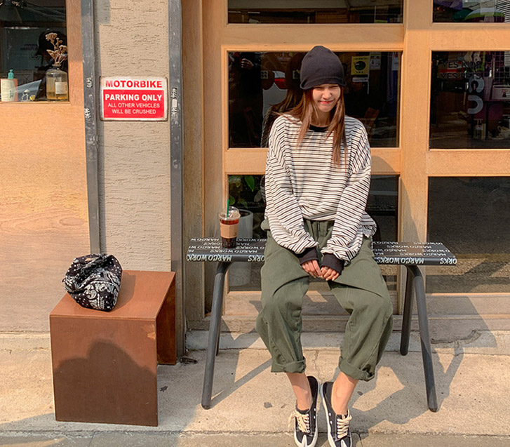 [男女共用]アウトポケットピグメントバンディングバルーン排気パンツ