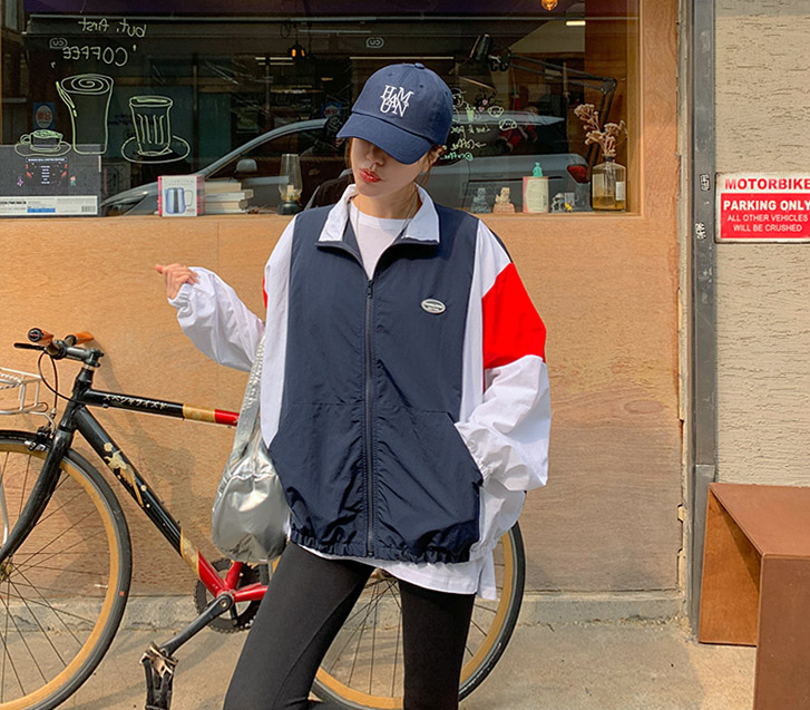 パボル配色パッチナイロン防風