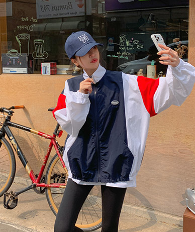 パボル配色パッチナイロン防風