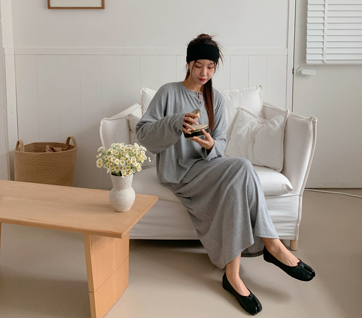 カイボタンスパントイムロングワンピース