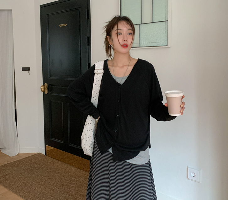 ルベ ブイネック ラグラン カーディガン