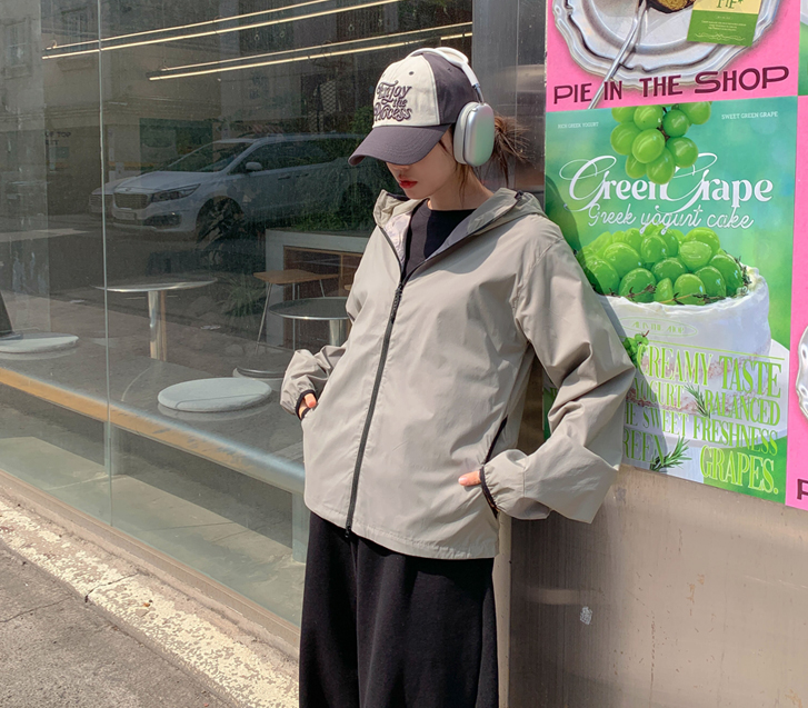 【男女共用】カーペン配色ナイロンストリングフード防風ジャンパ