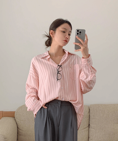 サンデーボタンストライプシャツシャツ