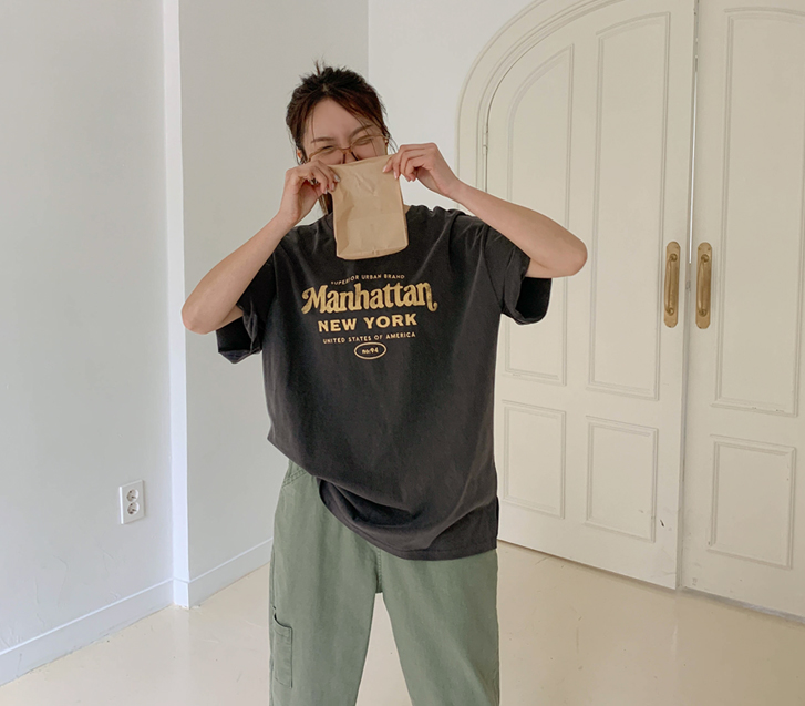 マンハッタンクラック捻染ピグメント半そでティーシャツ