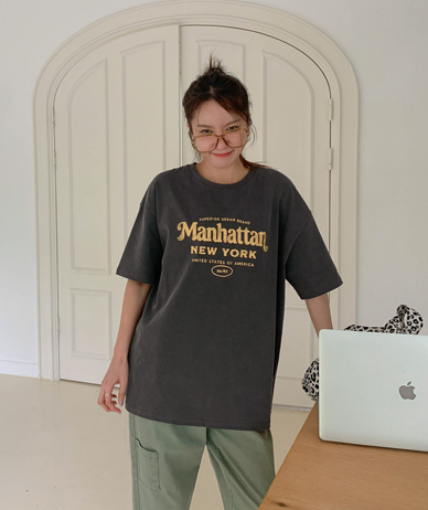 マンハッタンクラック捻染ピグメント半そでティーシャツ