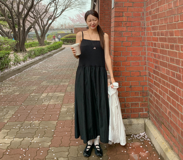 ミッツレイヤード紐袖なしロングワンピース