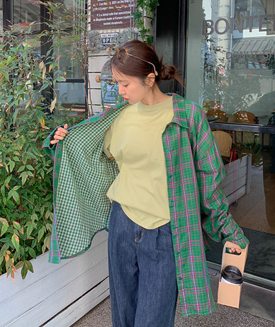 ユニークオーバーフィット二重紙チェックシャツ シャツ