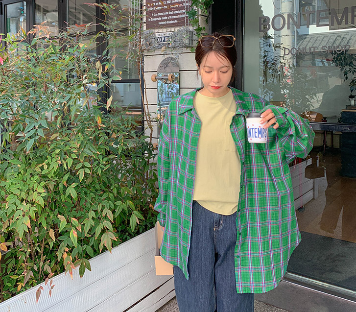 ユニークオーバーフィット二重紙チェックシャツ シャツ